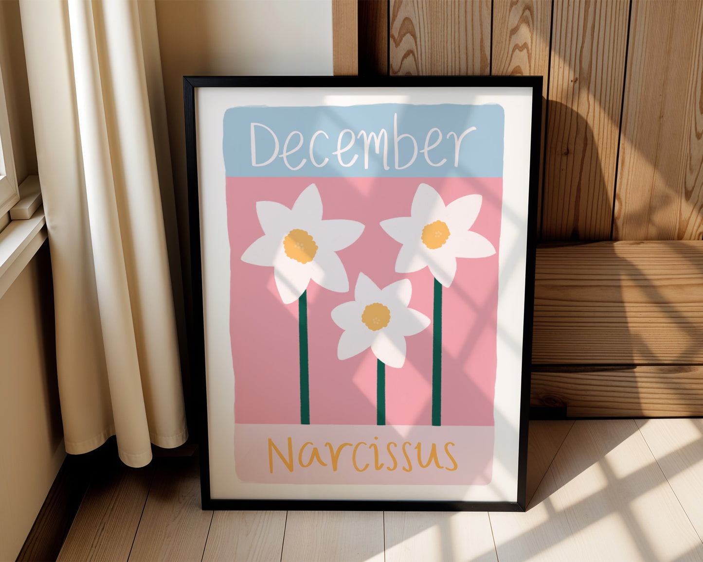 Personalised birth flower wall art for kids with custom name-colourful floral nursery print