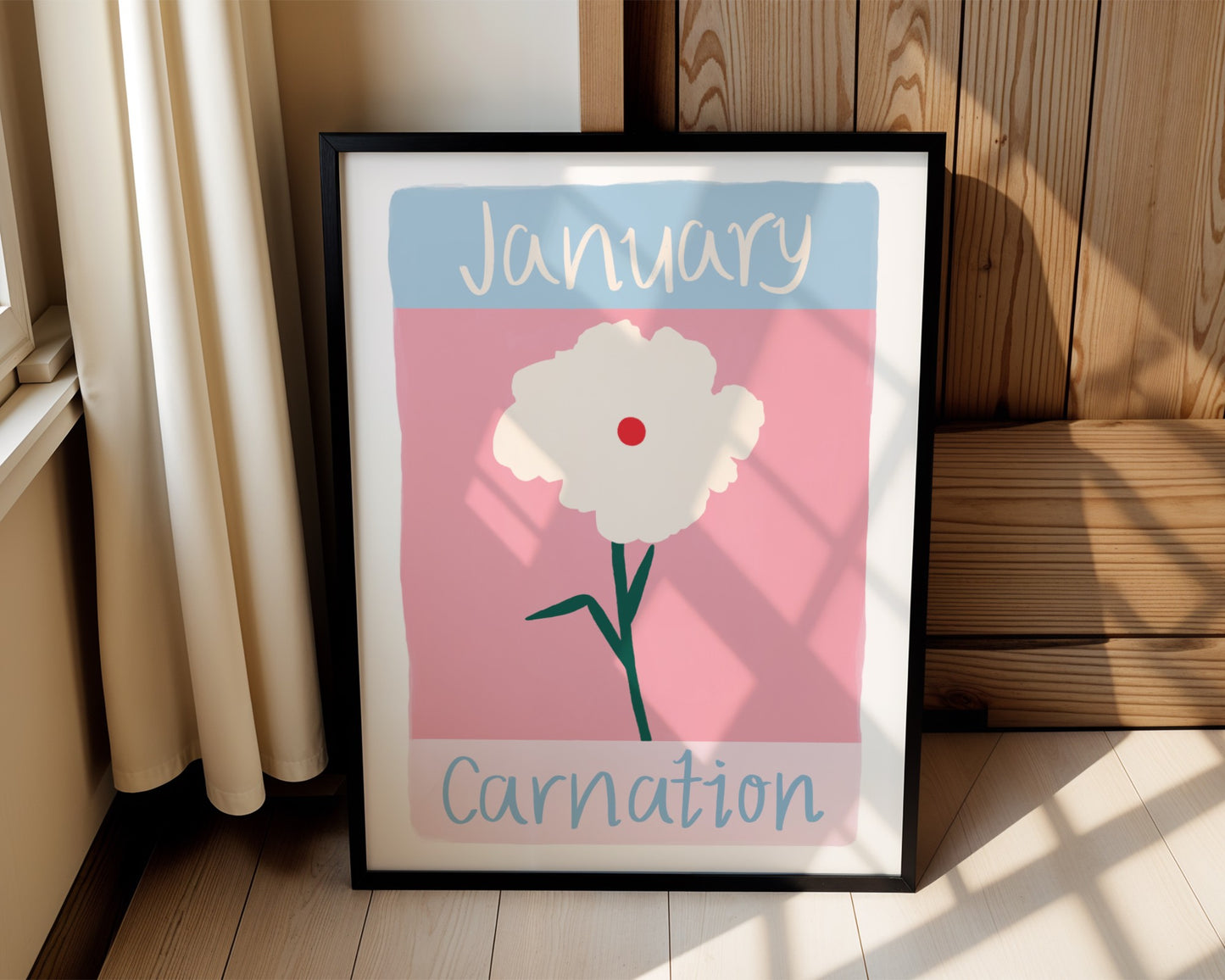 Personalised birth flower wall art for kids with custom name-colourful floral nursery print