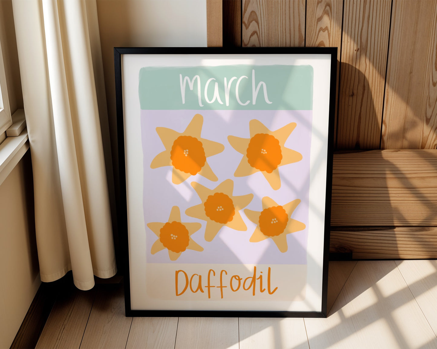 Personalised birth flower wall art for kids with custom name-colourful floral nursery print