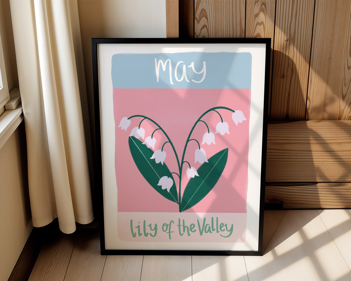 Personalised birth flower wall art for kids with custom name-colourful floral nursery print