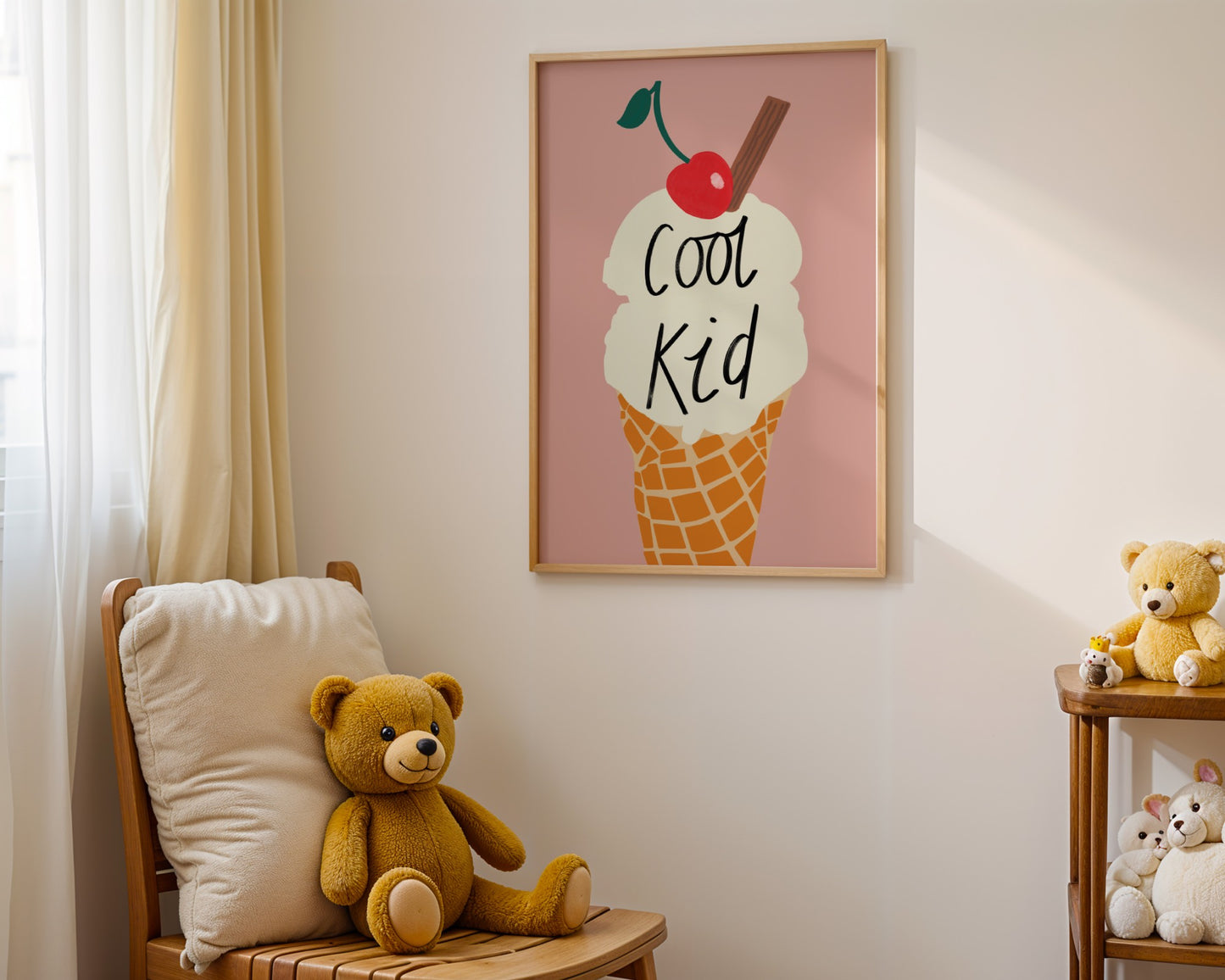 Kids wall art with ice cream and cool kid text in Fun pastel colours- perfect for nursery, playroom or children’s bedroom decor