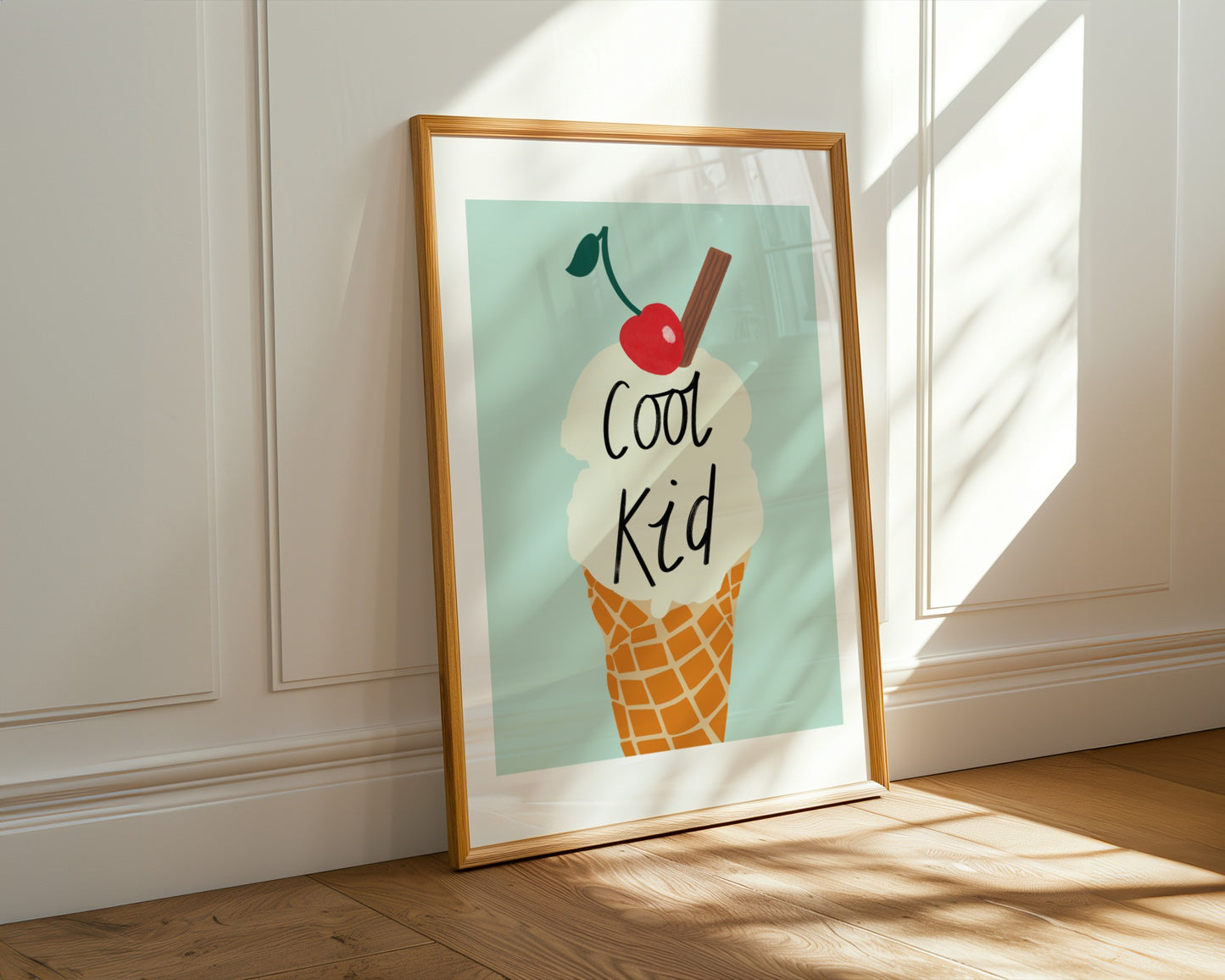 Kids wall art with ice cream and cool kid text in Fun pastel colours- perfect for nursery, playroom or children’s bedroom decor