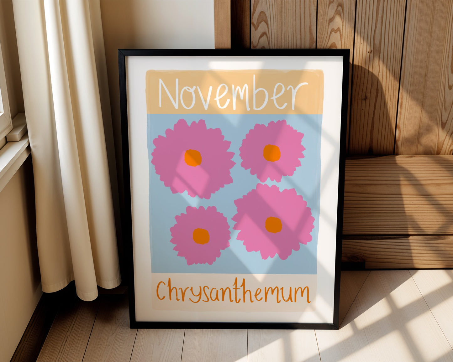 Personalised birth flower wall art for kids with custom name-colourful floral nursery print