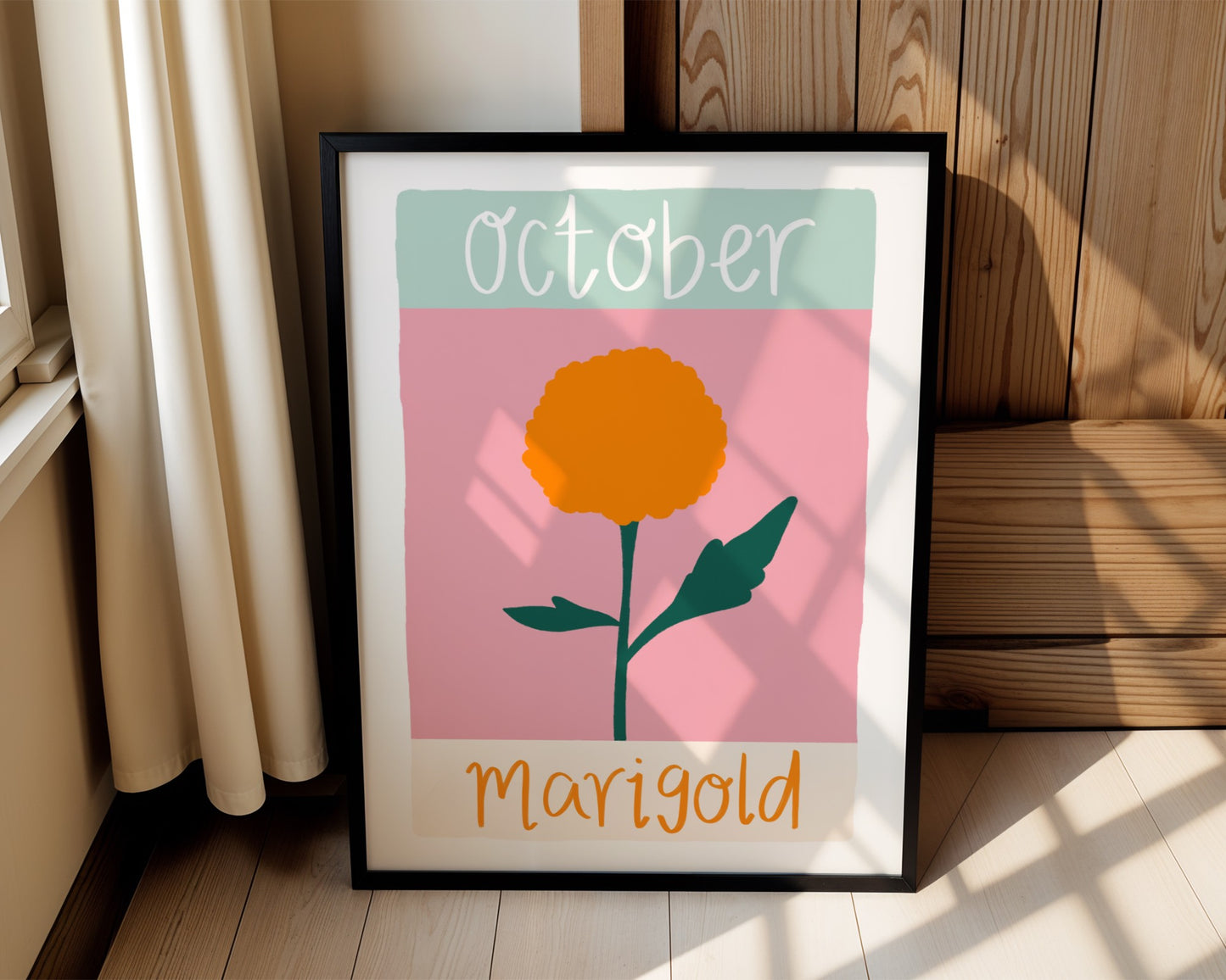 Personalised birth flower wall art for kids with custom name-colourful floral nursery print