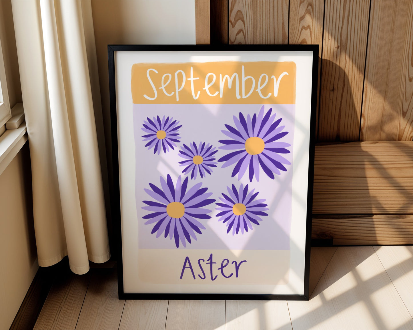 Personalised birth flower wall art for kids with custom name-colourful floral nursery print
