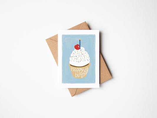 Blue Cupcake Birthday Greeting Card