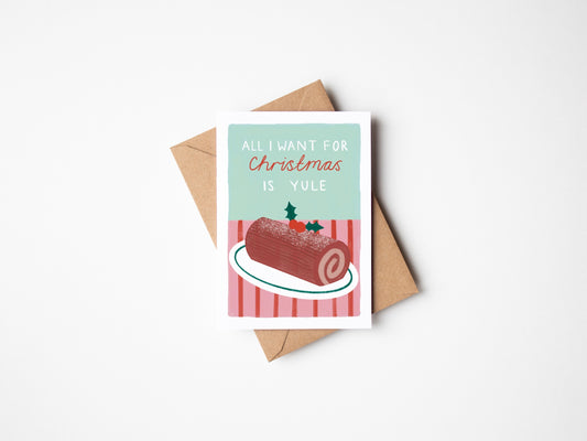 Greeting card with Christmas-themed illustration and text on a white background